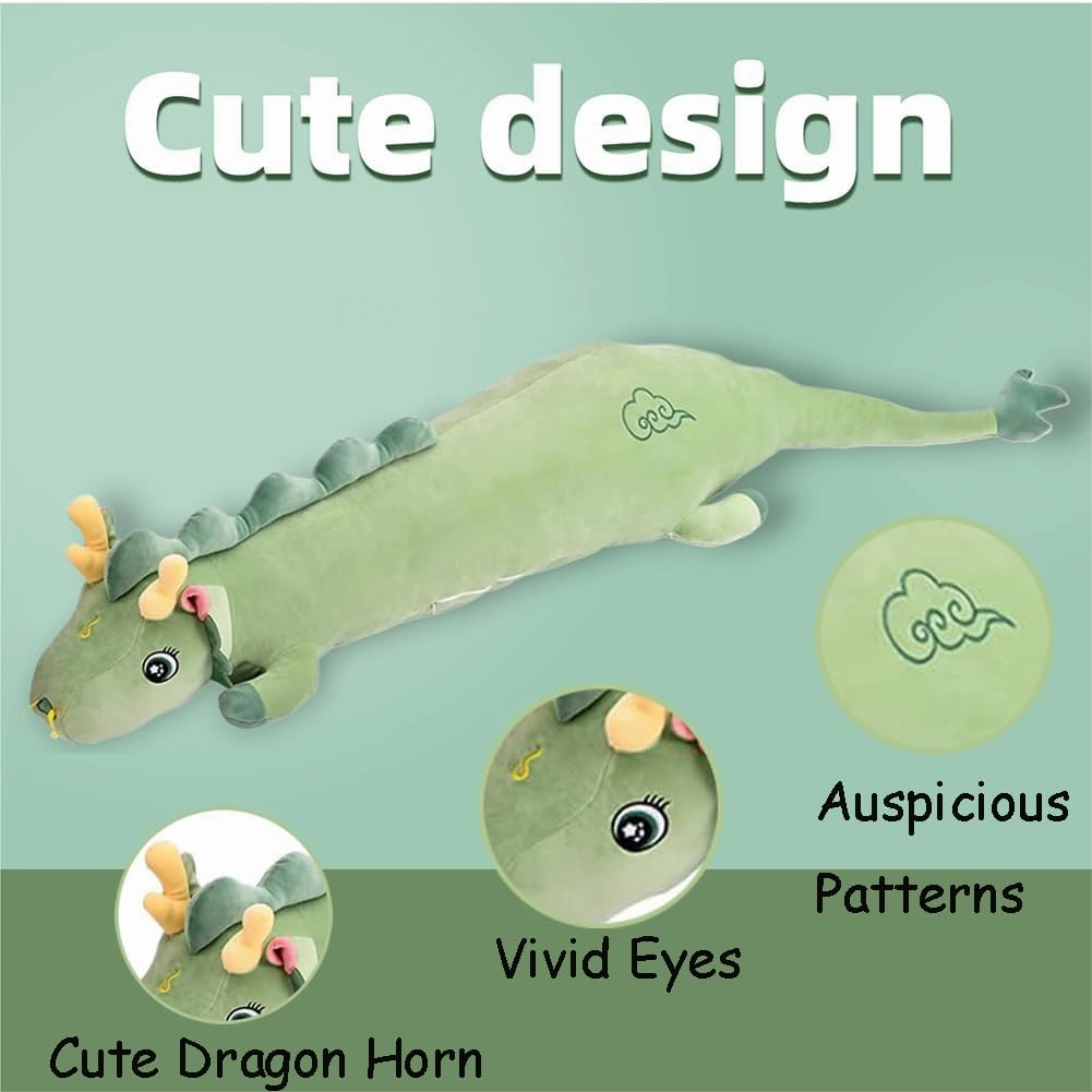 55.1in Cute Dragon Plush Long Body Pillow Dragon Stuffed Animal Plush Long Throw Sleeping Toy Giant Pillow for Girls and Boys