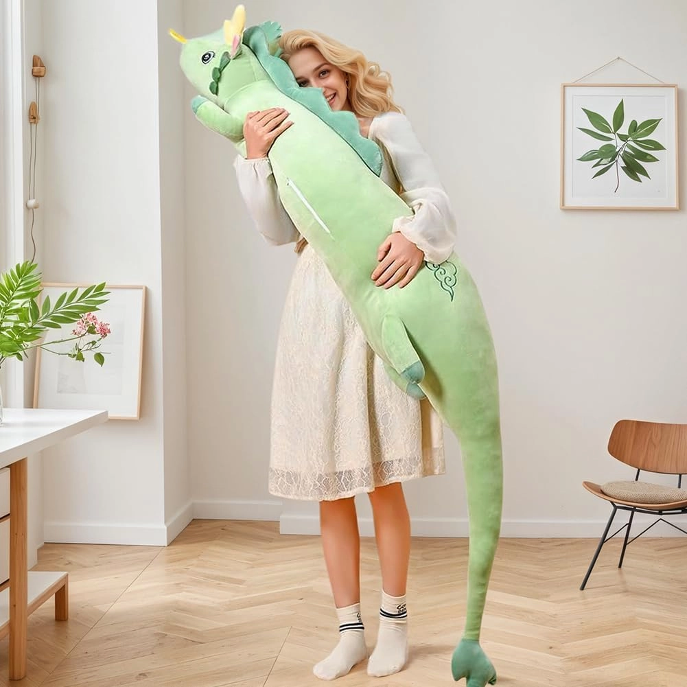 55.1in Cute Dragon Plush Long Body Pillow Dragon Stuffed Animal Plush Long Throw Sleeping Toy Giant Pillow for Girls and Boys