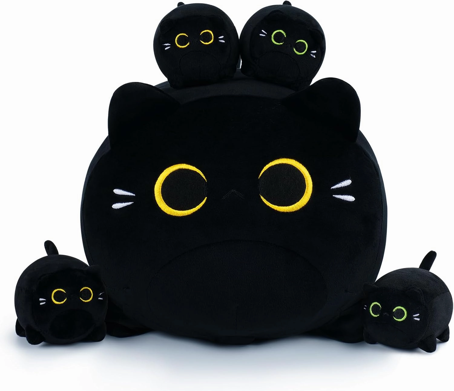 5 PCS Black Cat Plush Toys- Black Cat Plush Stuffed Animal Family, Cute Black Cat Mommy Cat with 4 Baby Kittens Cat Plushies for Kids, Kawaii Cat Plush Toy Birthday Gifts for Kids Boys Girls
