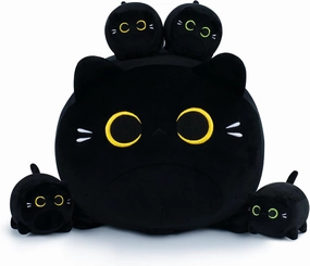 5 PCS Black Cat Plush Toys- Black Cat Plush Stuffed Animal Family, Cute Black Cat Mommy Cat with 4 Baby Kittens Cat Plushies for Kids, Kawaii Cat Plush Toy Birthday Gifts for Kids Boys Girls
