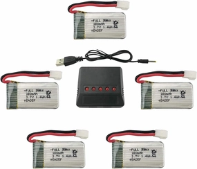 5PCS 3.7V 380mAh Battery with 5 in 1 Charger for Hubsan X4 H107 H107C H107L Syma X11 X11C HS170 HS170C F180C HS170G TOZO Q2020 E016H E016F Remote Control Drone Accessory