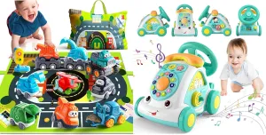 6 Colorful Cars with Big Trailers Toy Set   Musical Phone Car Crawling Toy for Babies & Toddlers