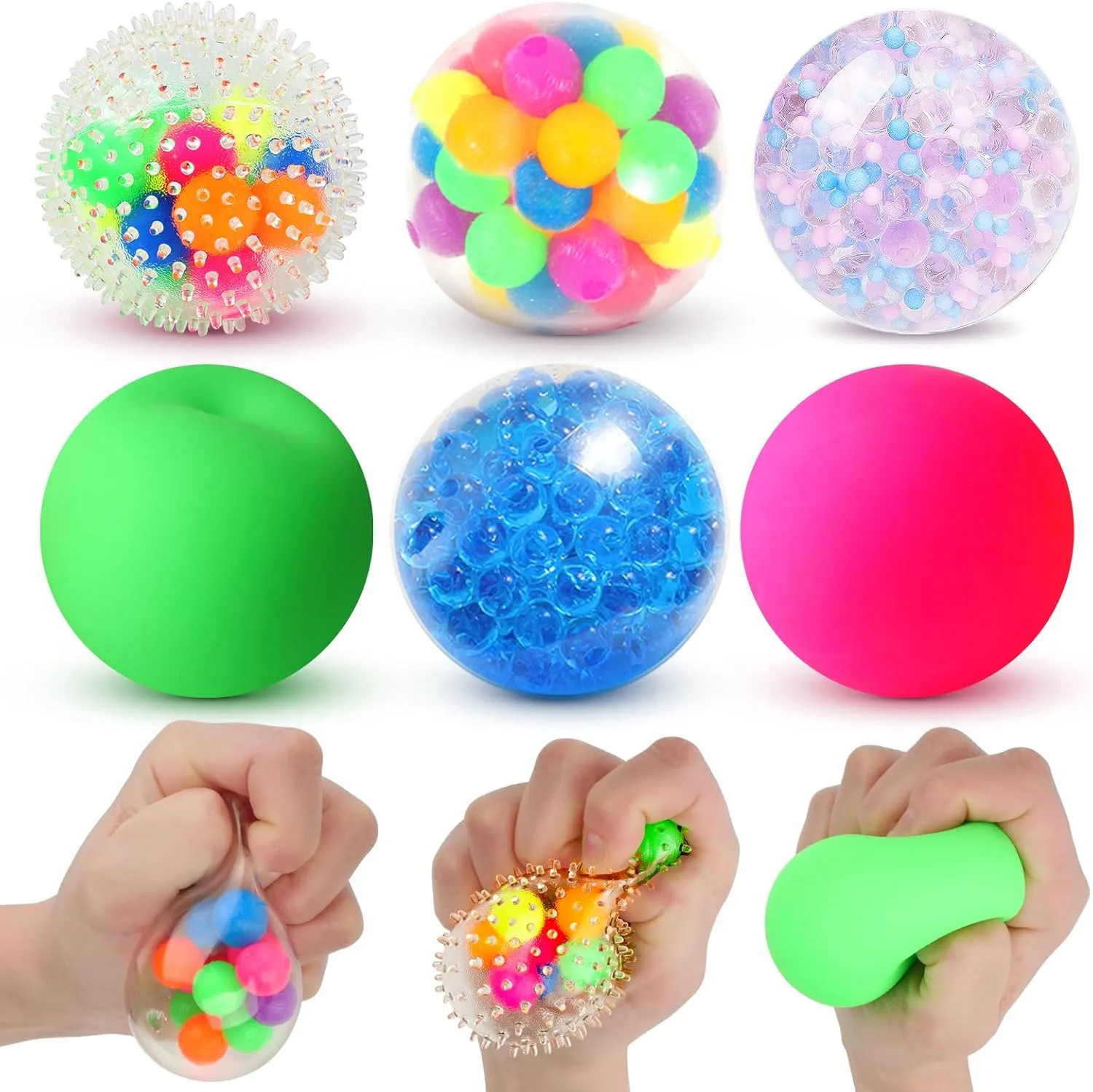 6 Set Squishy Sensory Stress Squeezing Balls forAdults: Best Calming Tool to Relieve Anxiety, Vent Mood and Improve Focus, Easter Basket Stuffers for Kids, Goodie Bag Stuffers