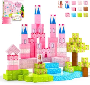 64 Pcs Magnetic Blocks-Princess Castle Collection World,Magnetic Building Blocks for 3  Year Old Boys & Girls, Creative STEM Sensory Toys,Christmas Birthday Gifts for Kids Ages 3-8