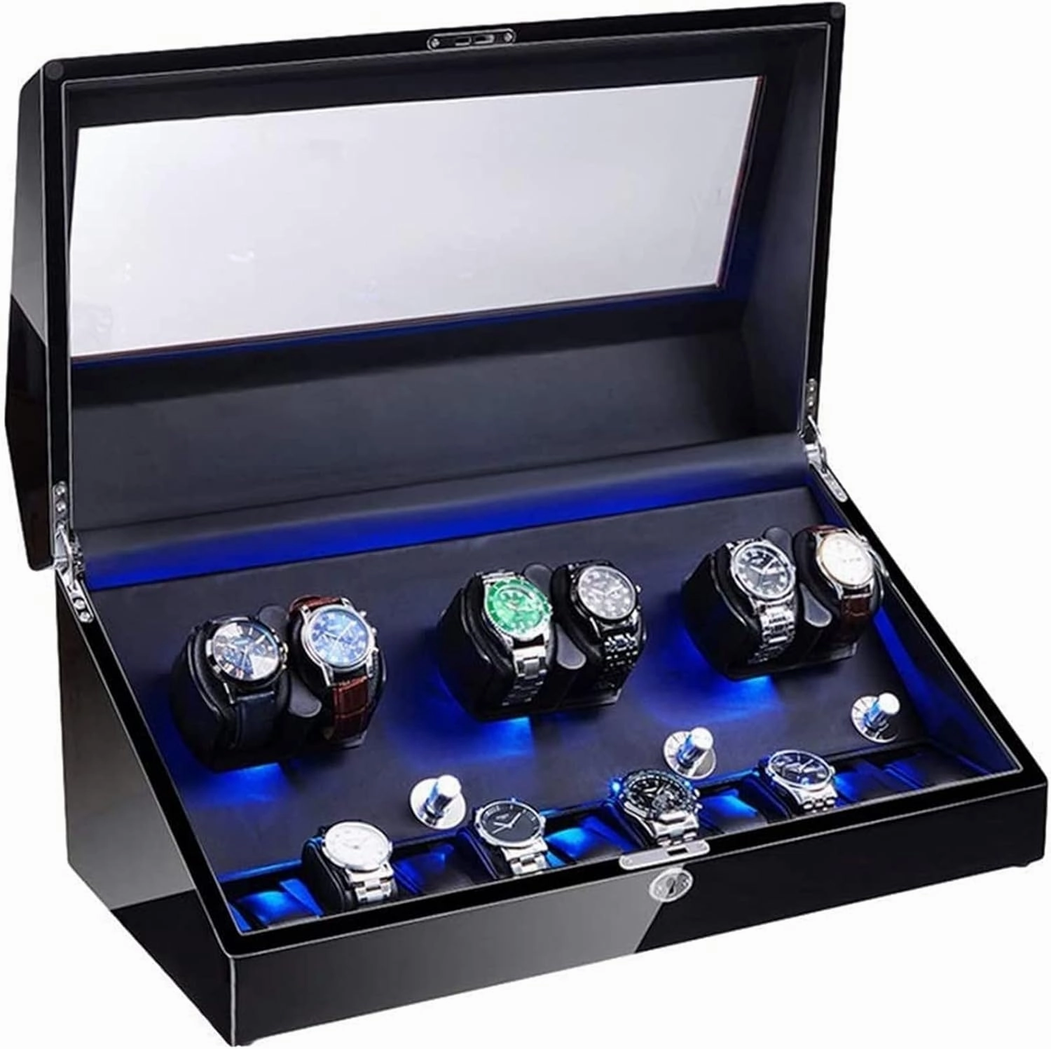 6 10 Watch Winder for Automatic Watches Soft Flexible Watch Pillow LED Illumination Quiet Motor Piano Paint Exterior
