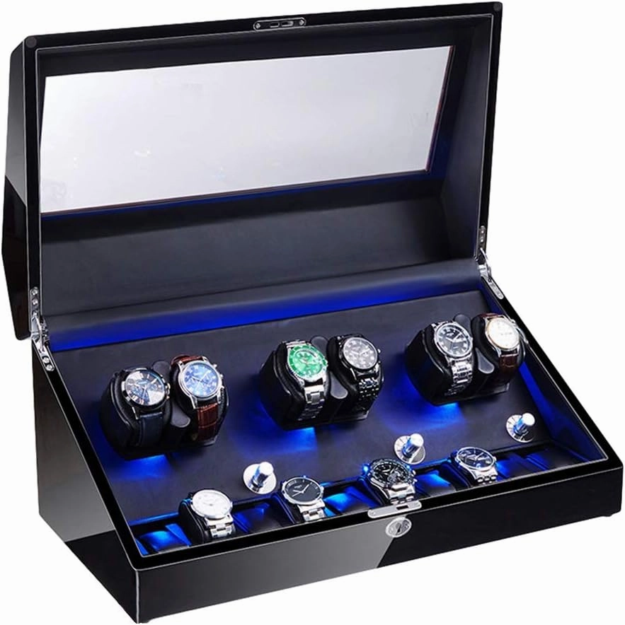 6 10 Watch Winder for Automatic Watches Soft Flexible Watch Pillow LED Illumination Quiet Motor Piano Paint Exterior Watch Winder Display Watch Box Watch Storage Gift
