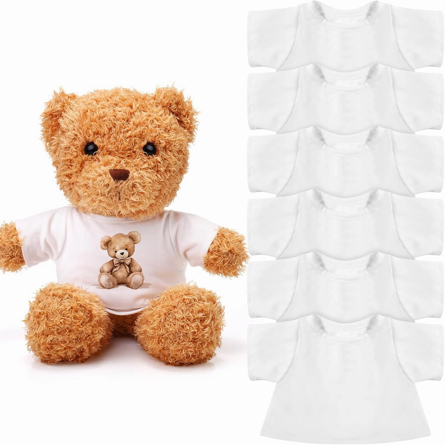 6 Pcs Sublimation Stuffed Bear Shirt Clothes Fit 8-12 Inch Stuffed Animal Blank Plush Bear Tshirts Tee Shirt for DIY Make Unique Stuffed Doll Outfit
