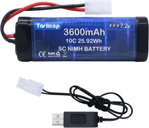 7.2V 3600mAh NIMH Battery Pack - 7.2 Volt RC Rechargeable Batteries with Tamiya Plug Connector for Remote Control Car Monster Trucks Buggy Truggy Boat Tank and Related Series