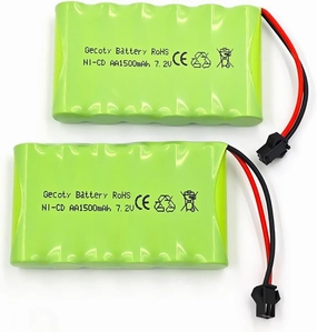 7.2V RC Battery, 2 Pack 1500mAh Ni-Cd Rechargeable 6-Cells AA Battery Packs with SM 2P Plug for RC Trucks, Construction Vehicles, Excavators, Electric Toys