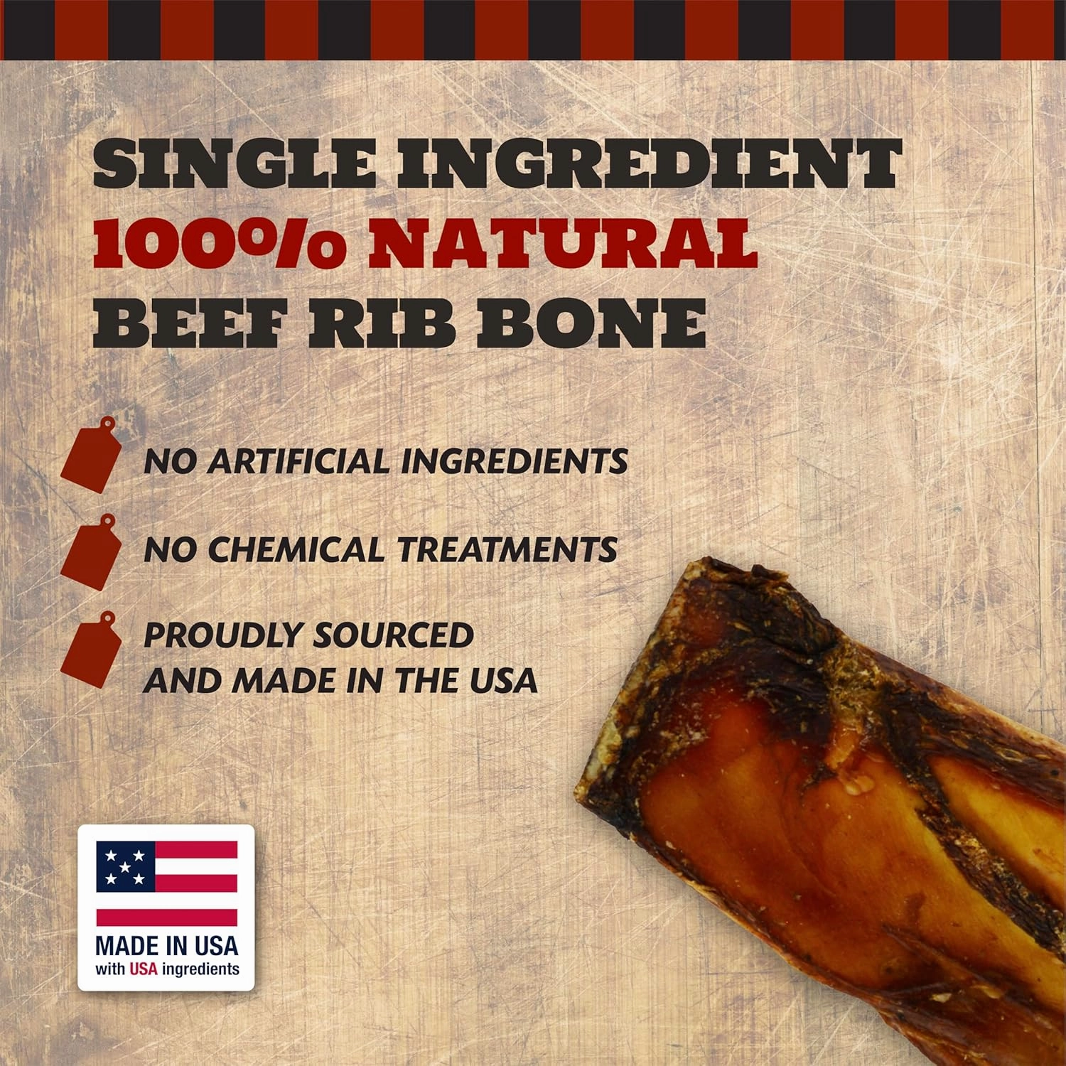 7" Rib Dog Bones for Small and Medium Breed, Natural, Tough, Dental Treat, Chew Toy, Made in The USA, 12 Count