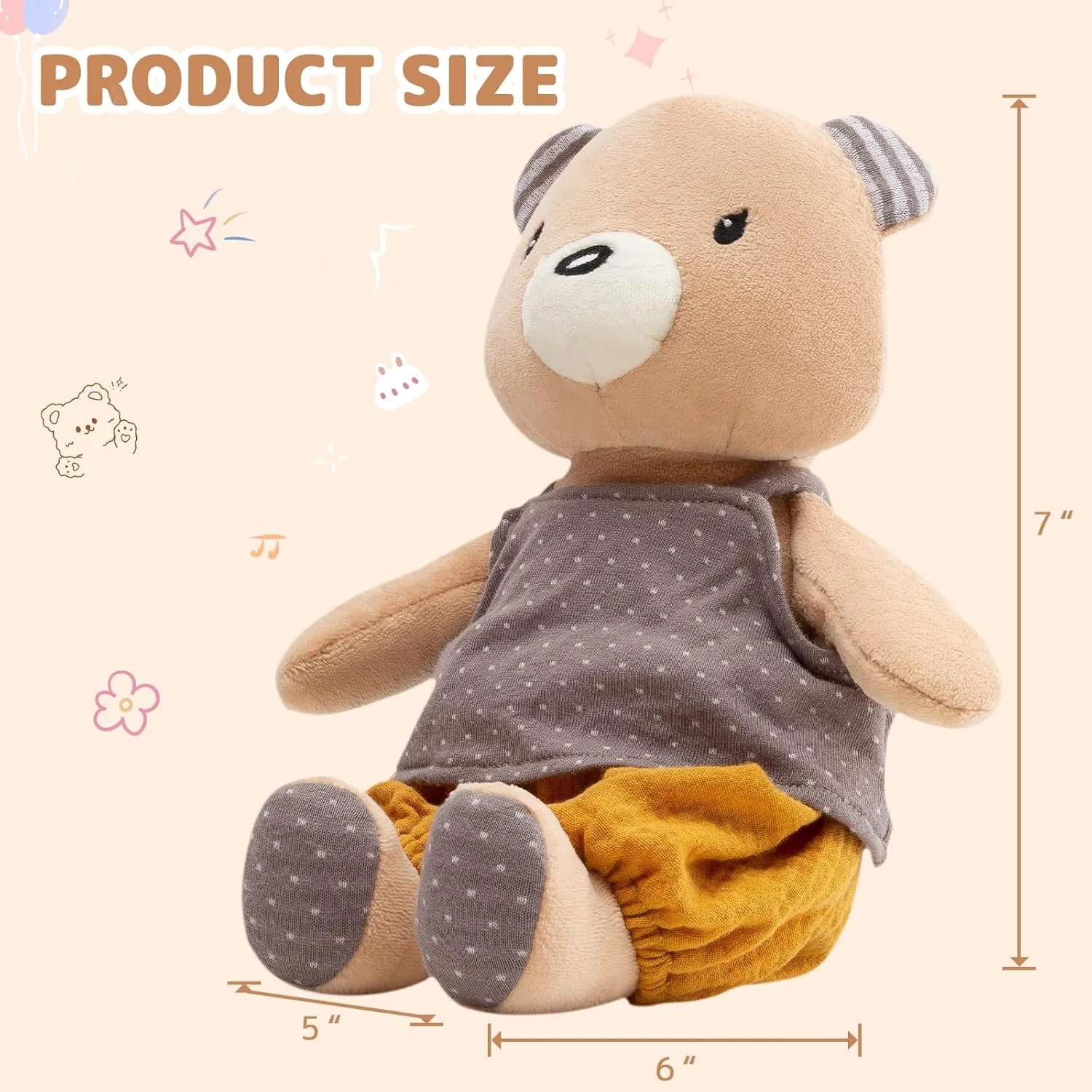 7" Organic Cotton Plush Toys, Plush Bear Stuffed Animals Soft Cuddly Toy for Babies and Toddlers