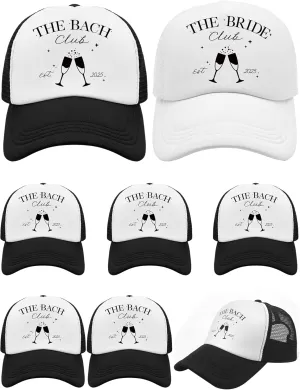 8 Pack Social Club Bachelorette Party Hats Include 1 Pack The Bride Cap and 7 Pcs The Bach Club Trucker Cap