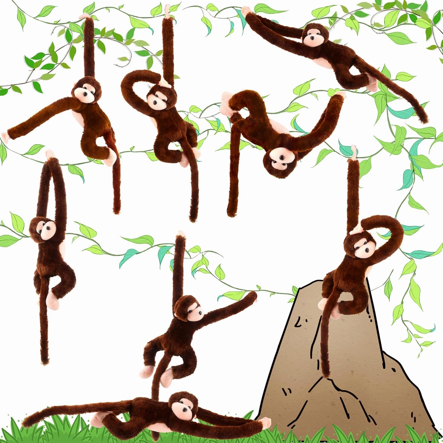 8 Pcs Hanging Monkey Stuffed Animal Toys Plush Monkey Toy Cute Soft Lifelike Monkey Plush Toys for Jungle Forest Animal Theme Party Favors Birthday Gift, 24 Inch (Color Set 2)
