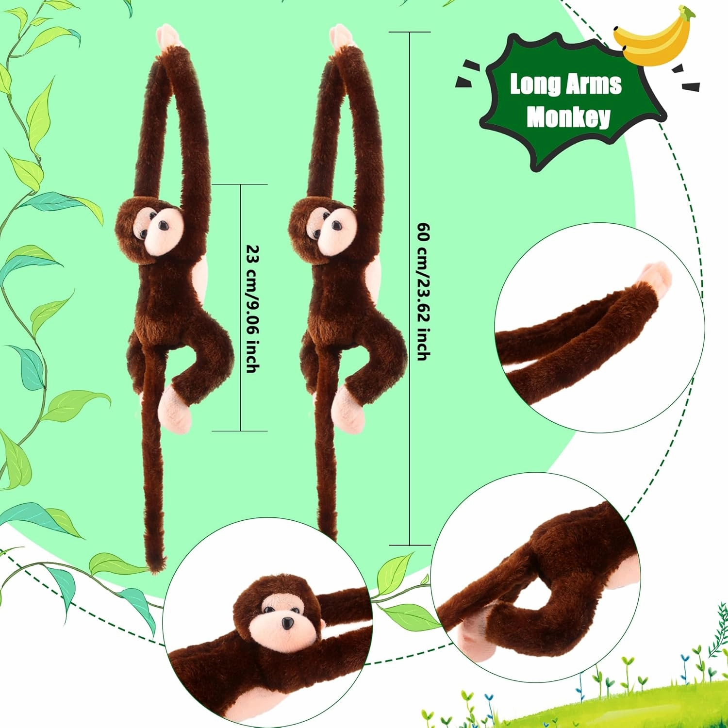 8 Pcs Hanging Monkey Stuffed Animal Toys Plush Monkey Toy Cute Soft Lifelike Monkey Plush Toys for Jungle Forest Animal Theme Party Favors Birthday Gift, 24 Inch (Color Set 2)