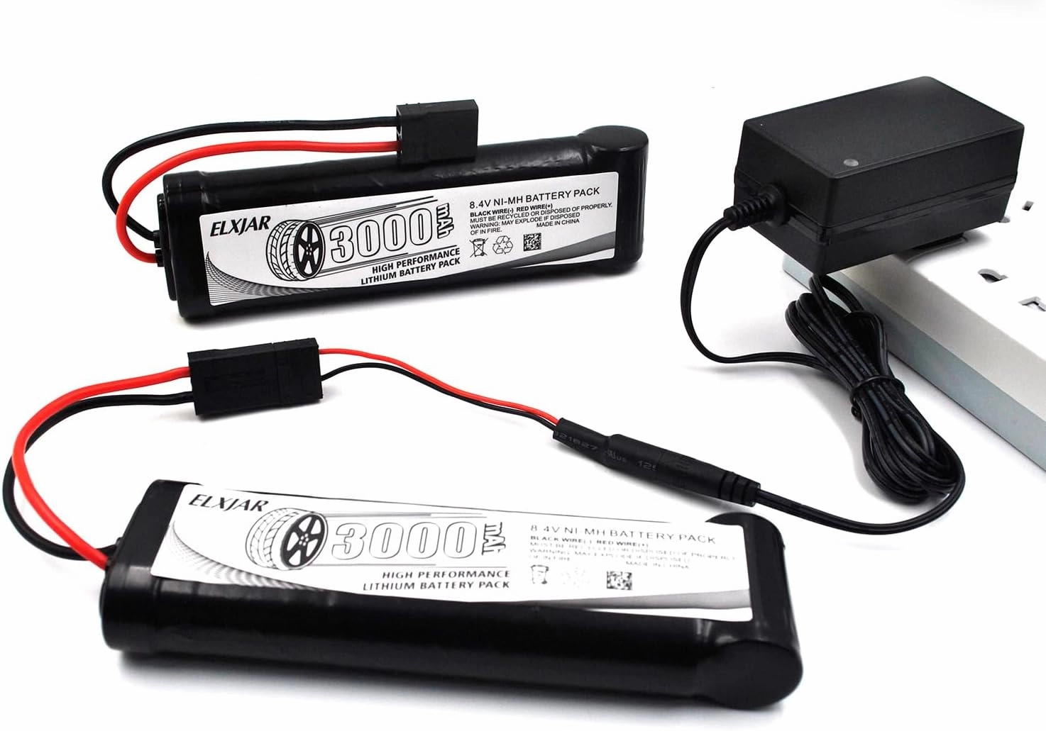 (2-Pack) 8.4V 3000mAh Ni-MH Battery with TRX Plug and Charger Replacemen for RC Car LOSI Associated HPI Kyosho Tamiya Hobby