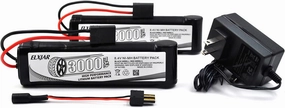 (2-Pack) 8.4V 3000mAh Ni-MH Battery with TRX Plug and Charger Replacemen for RC Car LOSI Associated HPI Kyosho Tamiya Hobby