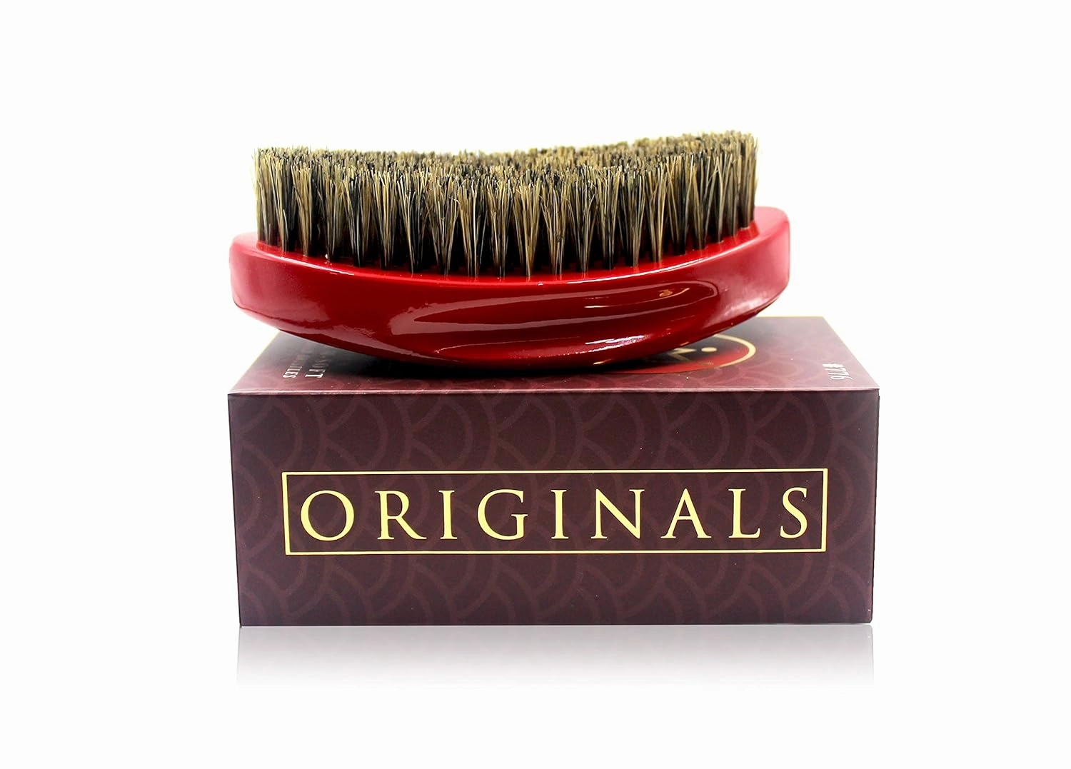 “THE ORIGINAL” Curved 360 Wave Brush - Ruby Red - High Gloss Piano Lacquer Finish - Medium-Soft Premium 100% Boar Bristle Hairbrush - Gold Engraved Logo