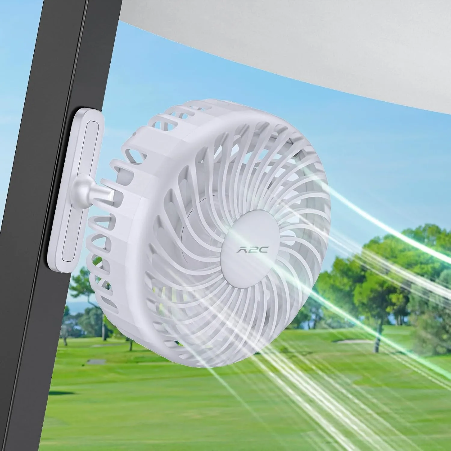 A2C Golf Cart Fan Rechargeable Magnetic Base Battery Operated Portable Fan 3 Speeds 4000 RPM Strong Airflow Compatible with Yamaha, EZGO, Club Car - 360° Rotatable Golf Cart Accessories