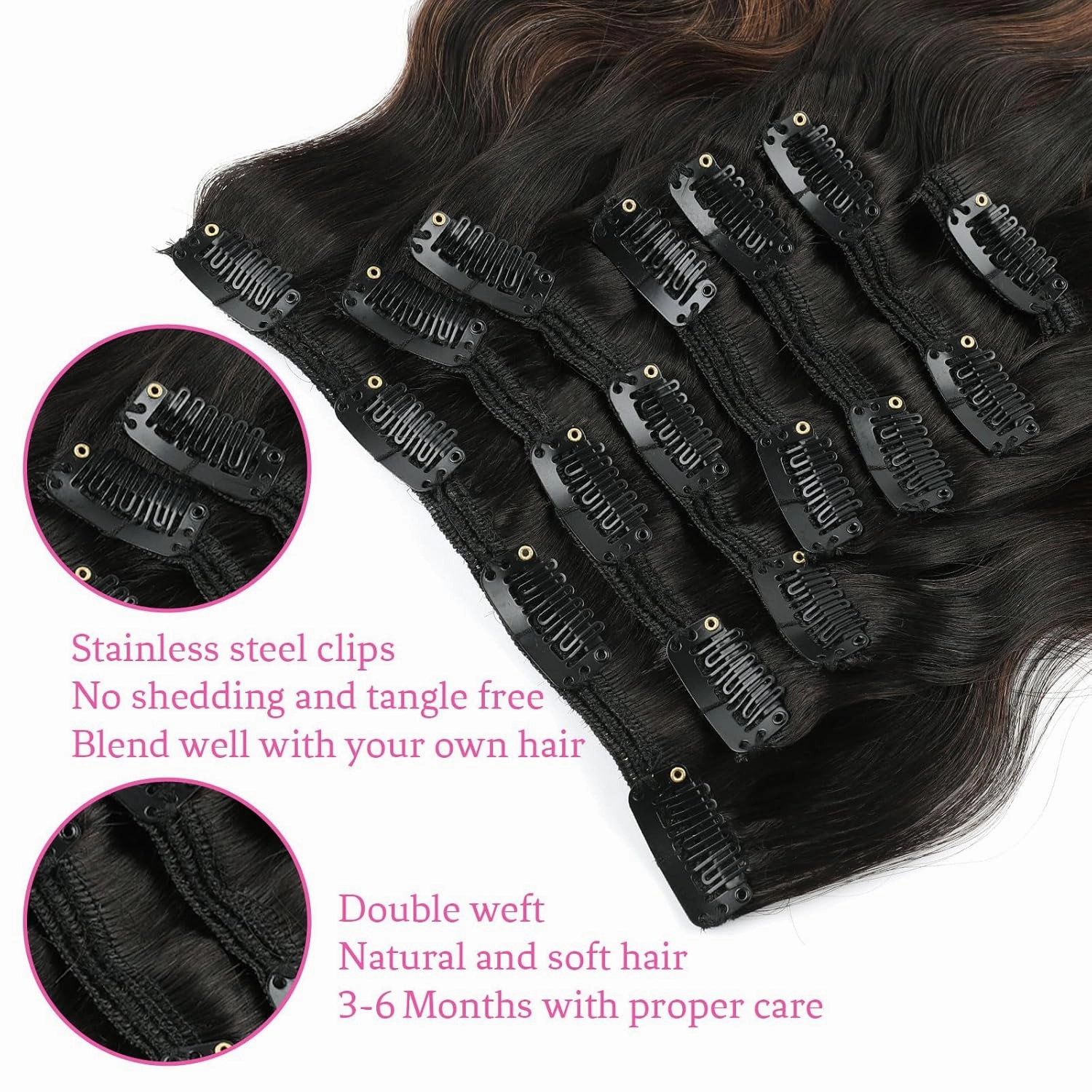 ABH AMAZINGBEAUTY HAIR Body Wave Clip in Hair Extensions Human Hair Body Wave Clip ins for Black Women Rooted Black Piano Natural Black #1B Mixed With Chocolate Brown #4 Two Tone 120G 22 Inch