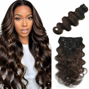ABH AMAZINGBEAUTY HAIR Body Wave Clip in Hair Extensions Human Hair Body Wave Clip ins for Black Women Rooted Black Piano Natural Black #1B Mixed With Chocolate Brown #4 Two Tone 120G 22 Inch