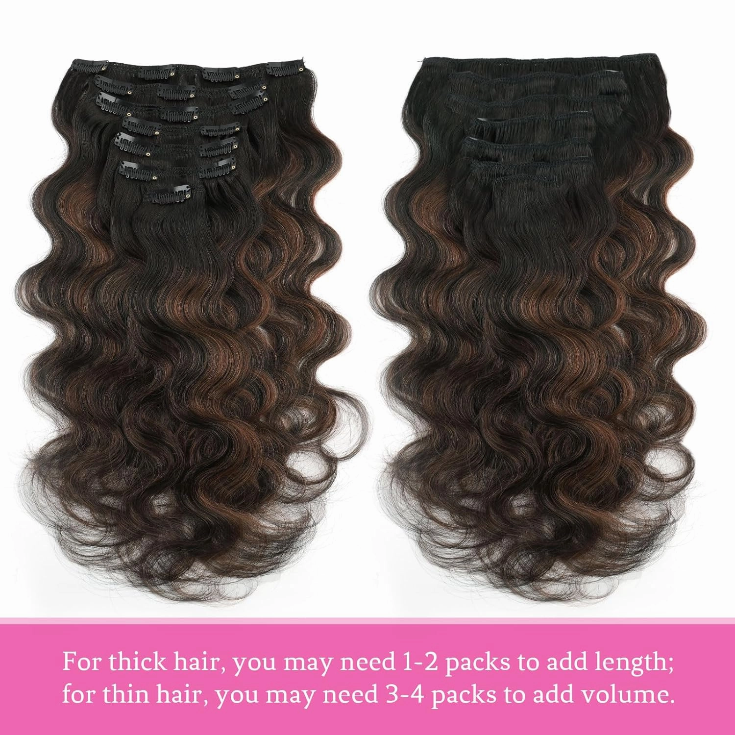 ABH AMAZINGBEAUTY HAIR Body Wave Clip in Hair Extensions Human Hair Body Wave Clip ins for Black Women Rooted Black Piano Natural Black #1B Mixed With Chocolate Brown #4 Two Tone 120G 22 Inch
