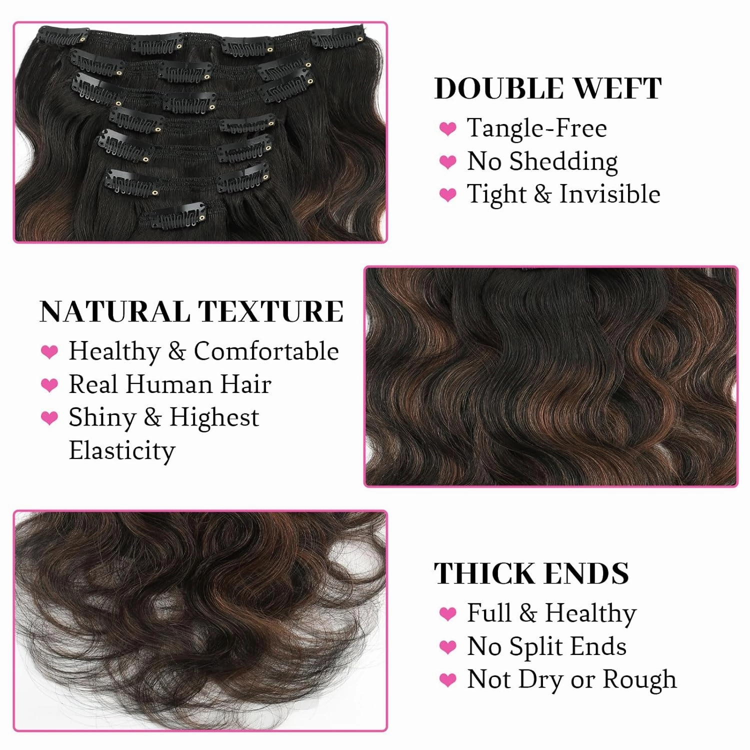 ABH AMAZINGBEAUTY HAIR Body Wave Clip in Hair Extensions Human Hair Body Wave Clip ins for Black Women Rooted Black Piano Natural Black #1B Mixed With Chocolate Brown #4 Two Tone 120G 22 Inch