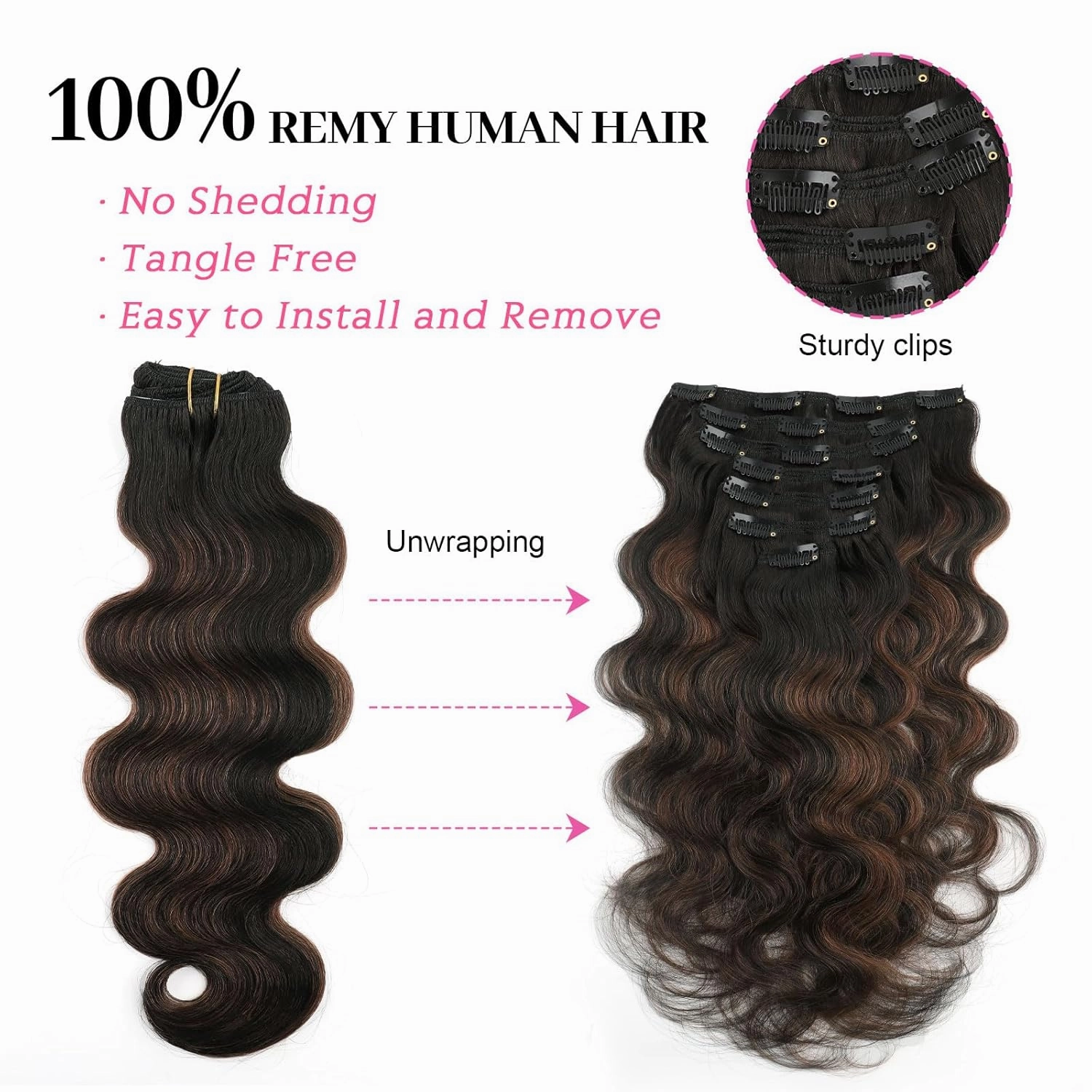ABH AMAZINGBEAUTY HAIR Body Wave Clip in Hair Extensions Human Hair Body Wave Clip ins for Black Women Rooted Black Piano Natural Black #1B Mixed With Chocolate Brown #4 Two Tone 120G 22 Inch