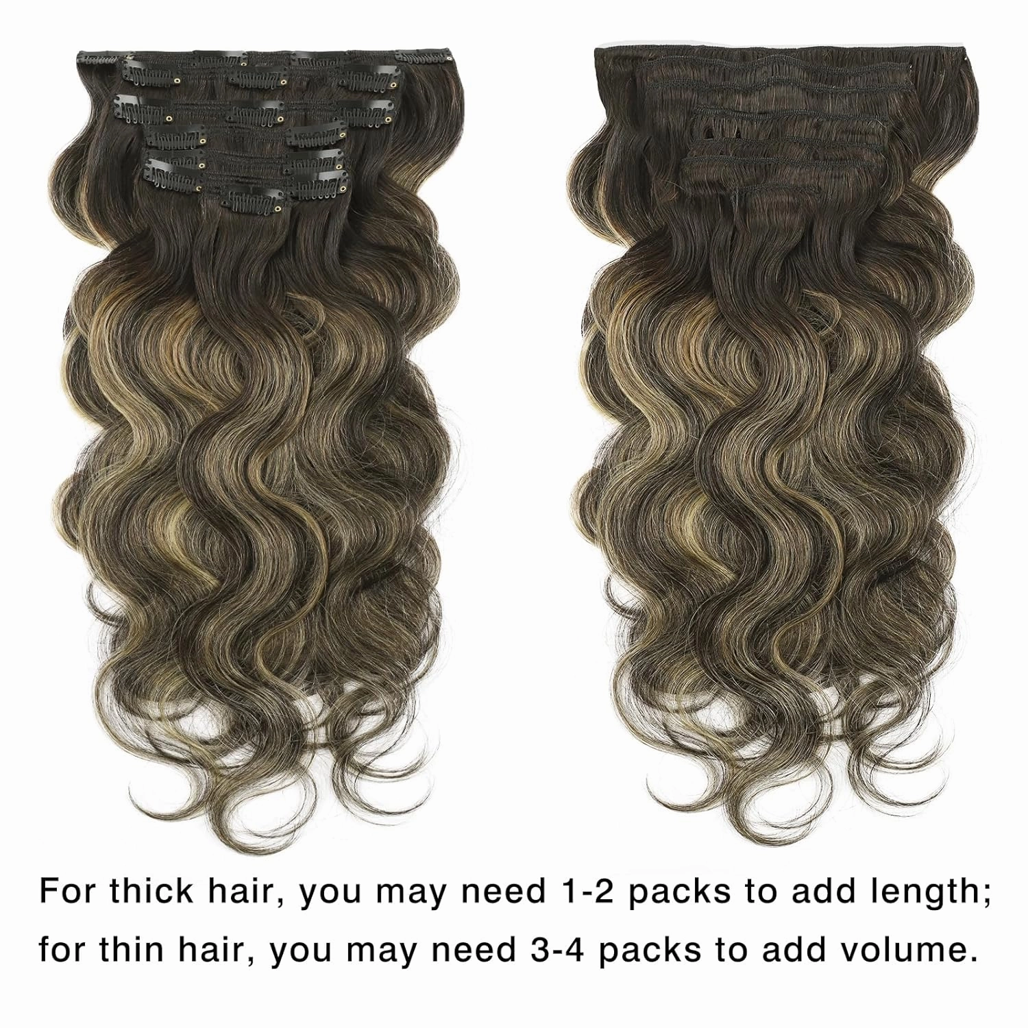 ABH AMAZINGBEAUTY HAIR Body Wave Clip in Human Hair Wavy Clip in Extensions Body Wave Clip ins Rooted Black Piano Natural Black #1B Fading into Caramel Blonde #27 Two Tone 120G 22 Inch