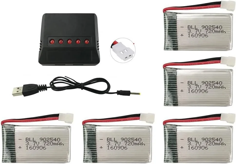 Accessories 5PCS 3.7V 720mAh Lipo Battery with 5 in 1 Charger for Syma X5C X5C-1 X5A X5 X5SC X5SW H5C V931 Drone
