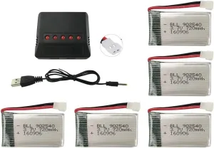 Accessories 5PCS 3.7V 720mAh Lipo Battery with 5 in 1 Charger for Syma X5C X5C-1 X5A X5 X5SC X5SW H5C V931 Drone