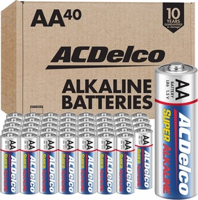 ACDelco 40-Count Double AA Batteries, Maximum Power Super Alkaline Battery, 10-Year Shelf Life, Reclosable Packaging
