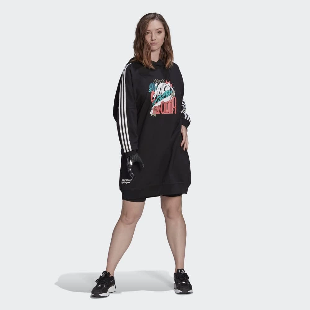 adidas Originals Womens Always Original Sweatshirt Dress with Hood, Black