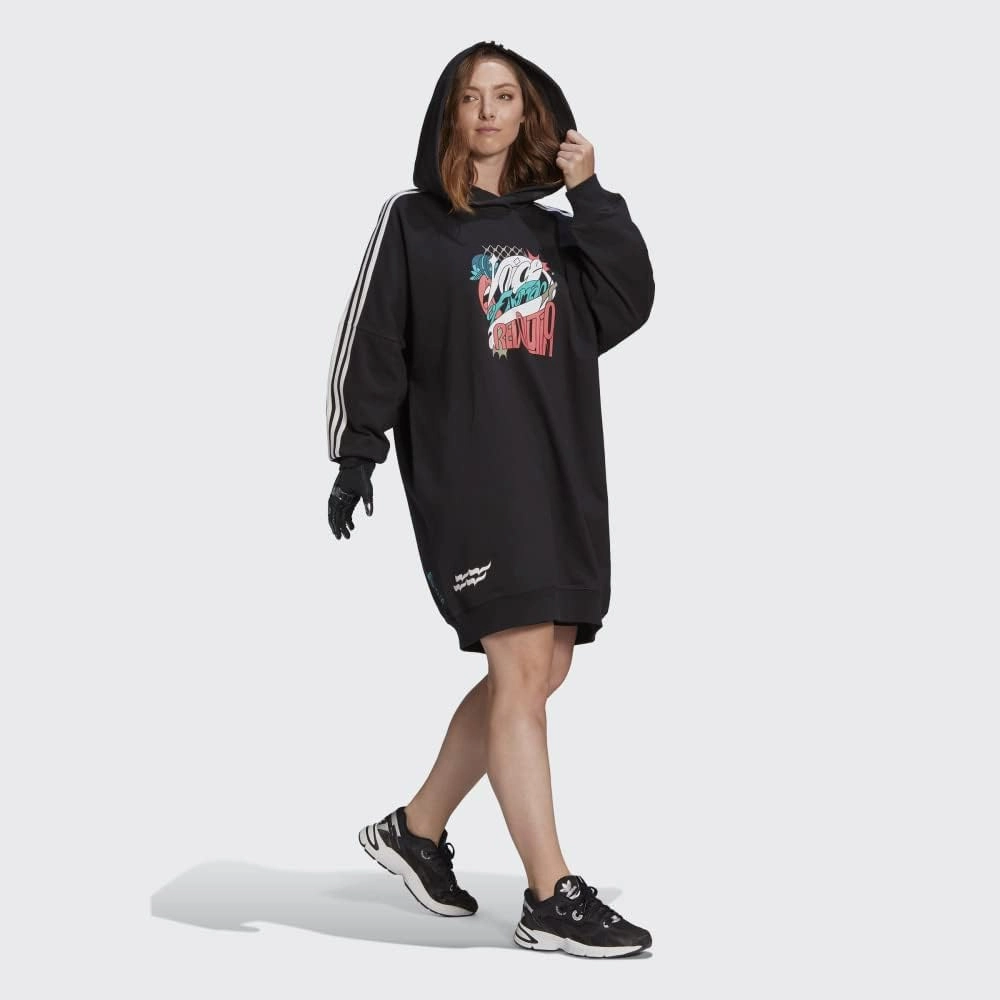 adidas Originals Womens Always Original Sweatshirt Dress with Hood, Black
