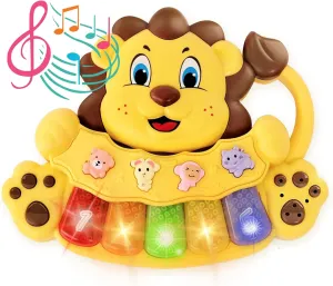 Adorable Lion Baby Piano Toy - 5 Different Numbered and Colored Light Up Key - Touch and Teach Baby Musical Toy w/ 3 Play Modes - Interactive Toy for Babies 12 Months & Up