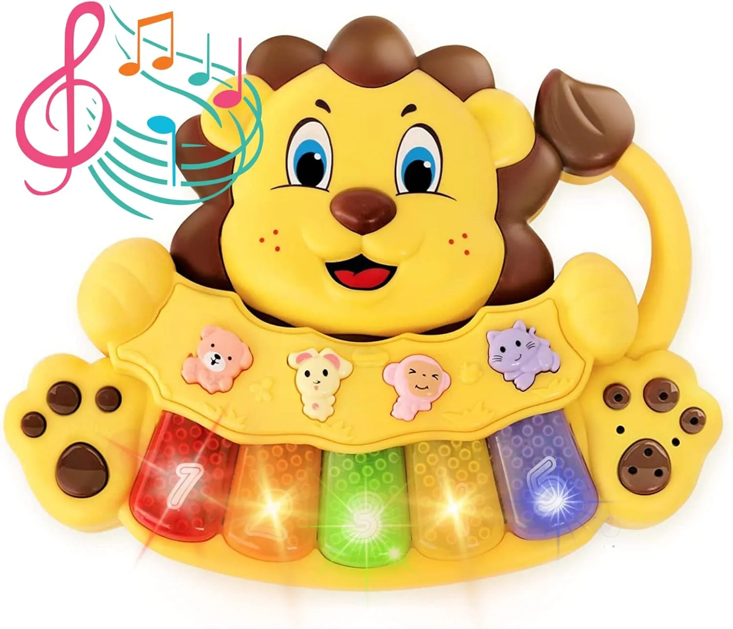 Adorable Lion Baby Piano Toy - 5 Different Numbered and Colored Light Up Key - Touch and Teach Baby Musical Toy w/ 3 Play Modes - Interactive Toy for Babies 12 Months & Up