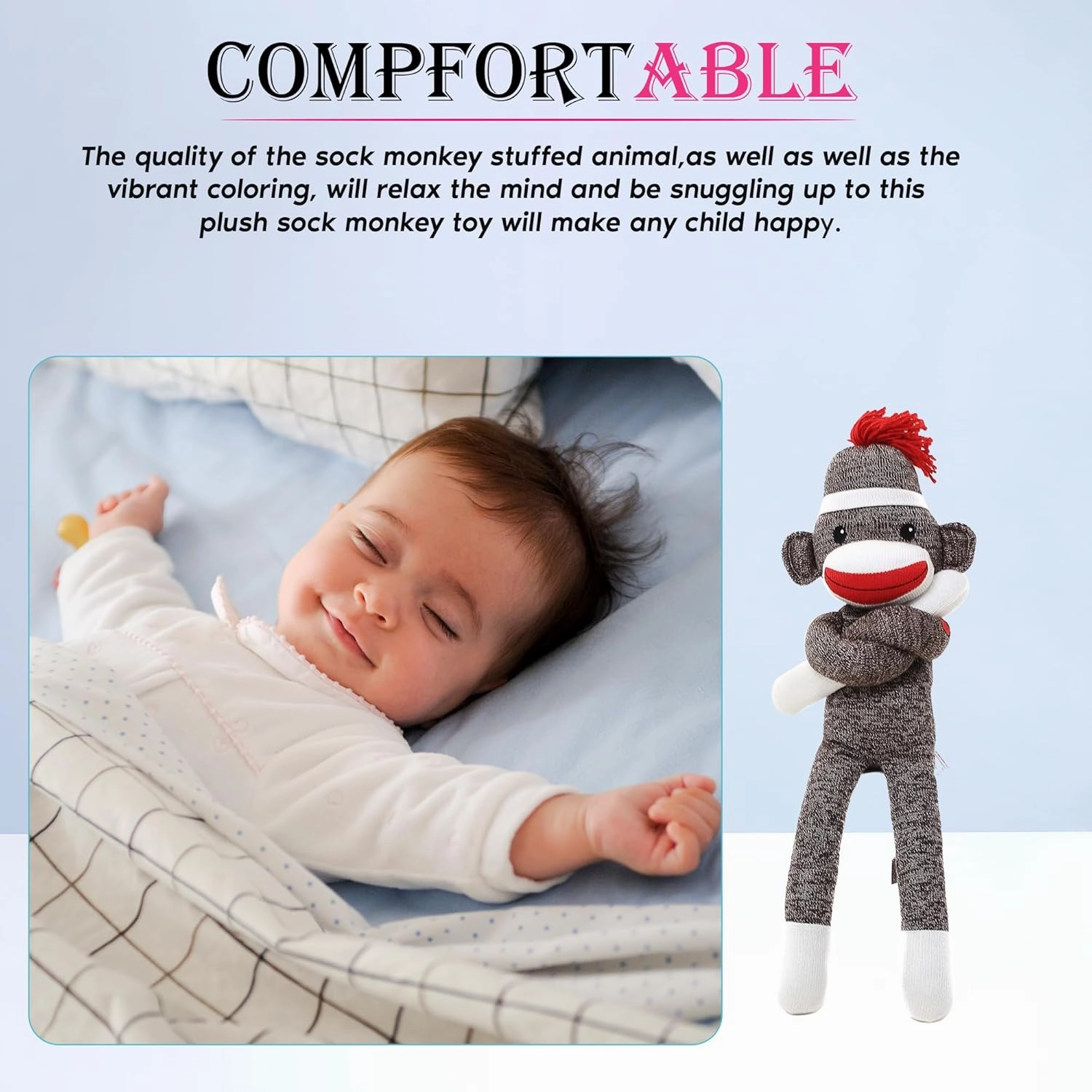 Adorable Sock Monkey, The Original Traditional Hand Knitted Stuffed Animal Toy Gift-for Kids, Babies, Teens, Girls and Boys Baby Doll Present Puppet (20" Brown)
