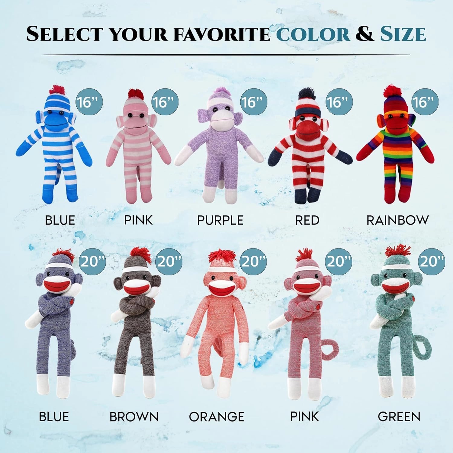 Adorable Sock Monkey, The Original Traditional Hand Knitted Stuffed Animal Toy Gift-for Kids, Babies, Teens, Girls and Boys Baby Doll Present Puppet (20" Brown)