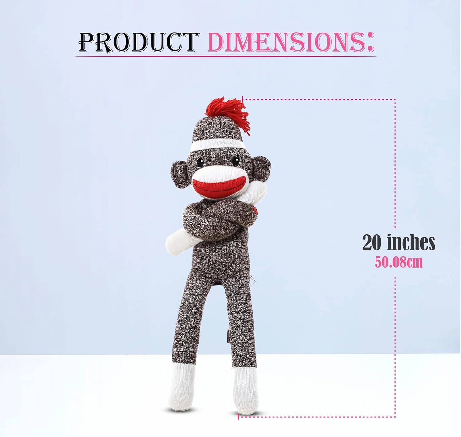 Adorable Sock Monkey, The Original Traditional Hand Knitted Stuffed Animal Toy Gift-for Kids, Babies, Teens, Girls and Boys Baby Doll Present Puppet (20" Brown)