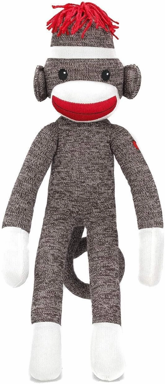 Adorable Sock Monkey, The Original Traditional Hand Knitted Stuffed Animal Toy Gift-for Kids, Babies, Teens, Girls and Boys Baby Doll Present Puppet (20" Brown)