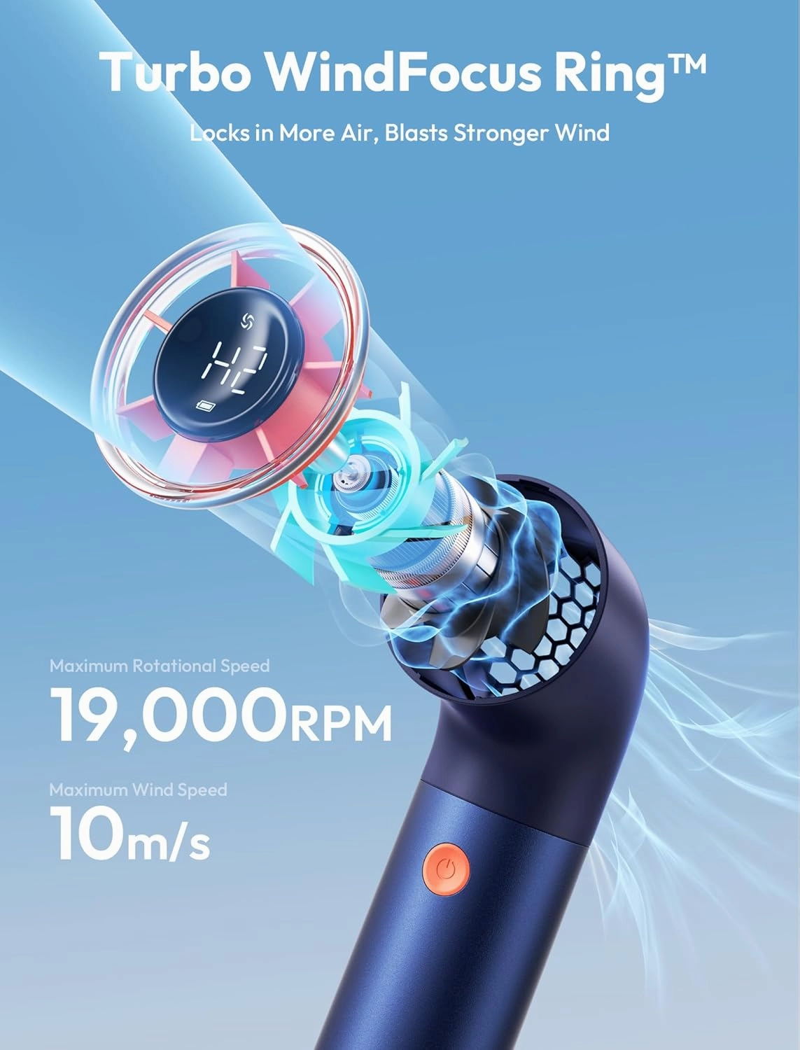 Aecooly Portable Handheld Fan, Powerful Turbo Mini Fan, 19000 RPM High Speed Aero Ultra, 15H Max Cooling Time, 7 Speeds Aluminum Case, Pocket Rechargeable Personal Small Travel GIfts for Women -Blue