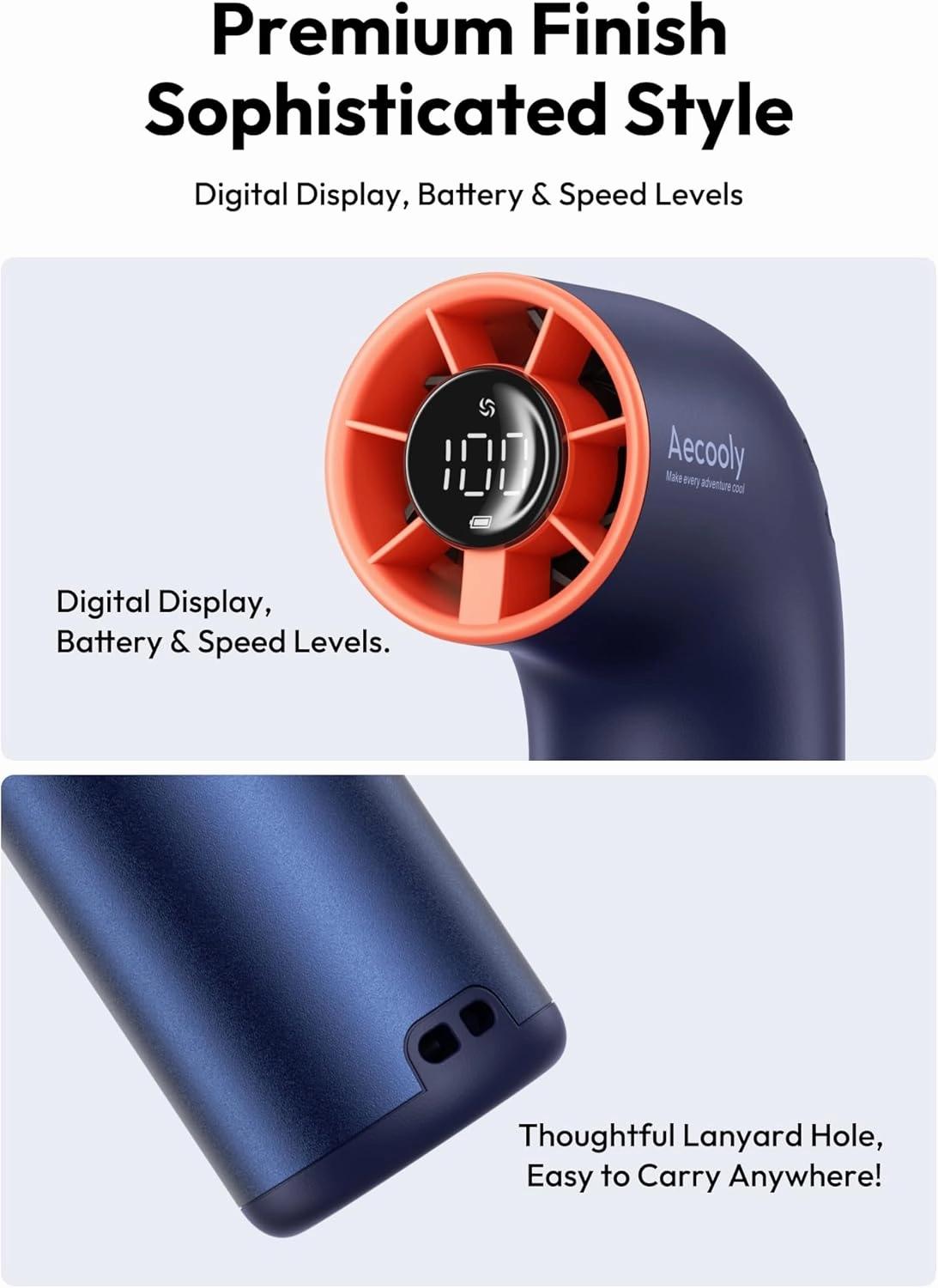 Aecooly Portable Handheld Fan, Powerful Turbo Mini Fan, 19000 RPM High Speed Aero Ultra, 15H Max Cooling Time, 7 Speeds Aluminum Case, Pocket Rechargeable Personal Small Travel GIfts for Women -Blue