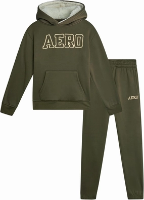 AEROPOSTALE Boys' Jogger Set - 2 Piece Sherpa Lined Pullover Hoodie Sweatshirt and Fleece Sweatpants for Boys (4-7)