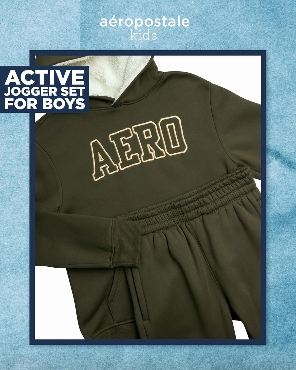 AEROPOSTALE Boys' Jogger Set - 2 Piece Sherpa Lined Pullover Hoodie Sweatshirt and Fleece Sweatpants for Boys (4-7)