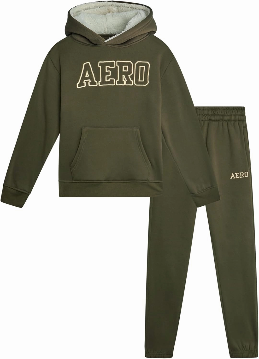 AEROPOSTALE Boys' Jogger Set - 2 Piece Sherpa Lined Pullover Hoodie Sweatshirt and Fleece Sweatpants for Boys (4-7)