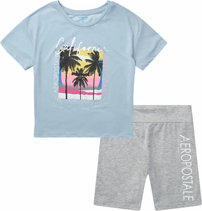 AEROPOSTALE Girls Biker Shorts Set - 2 Piece Short Sleeve Graphic Tee and Stretchy Bike Shorts for Girls (Sizes: 7-12)