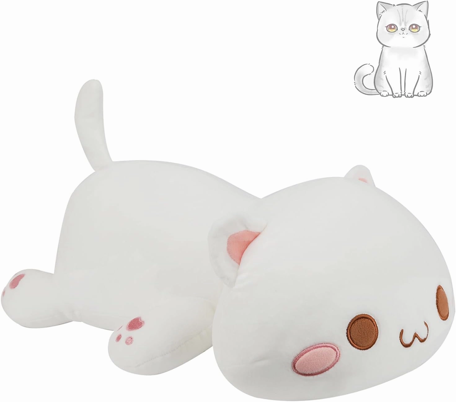 AFAN Cat Stuffed Animals Plush Cute Soft Cat Plush Pillow Toys Kawaii Plushies Room Decor Gifts for Kids Girls Boys (Round Eyes, White, 25.9 Inch)