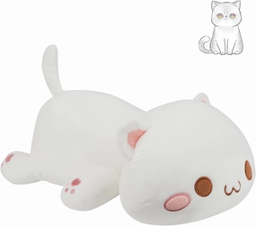 AFAN Cat Stuffed Animals Plush Cute Soft Cat Plush Pillow Toys Kawaii Plushies Room Decor Gifts for Kids Girls Boys (Round Eyes, White, 25.9 Inch)