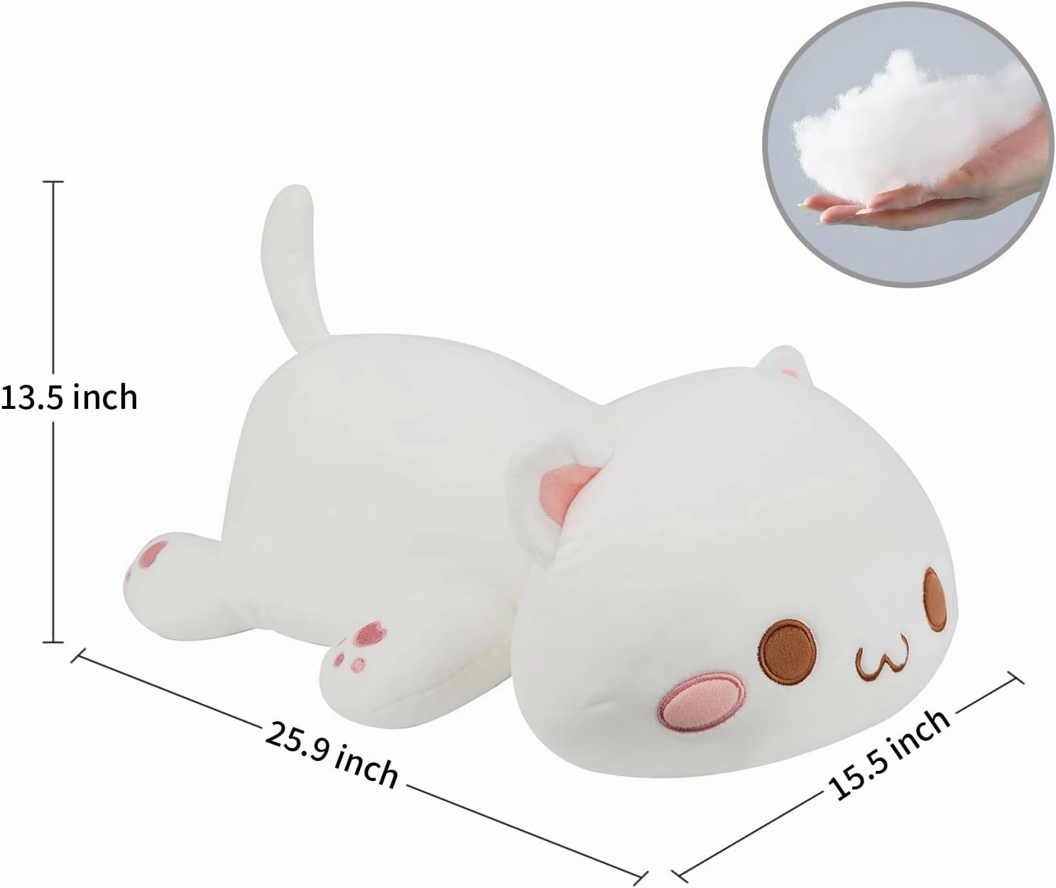 AFAN Cat Stuffed Animals Plush Cute Soft Cat Plush Pillow Toys Kawaii Plushies Room Decor Gifts for Kids Girls Boys (Round Eyes, White, 25.9 Inch)