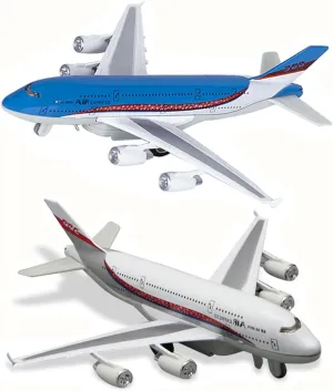 Airplane Toys, Bump and Go Action, Pull Back Die Cast Model Plane with Lights & Sounds, 3D Anatomy View, Aircraft Vehicles Gift for Kids Toddler Boys Ages 3 (Blue White)