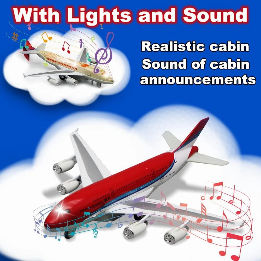 Airplane Toys, Bump and Go Action, Pull Back Die Cast Model Plane with Lights & Sounds, 3D Anatomy View, Aircraft Vehicles Gift for Kids Toddler Boys Ages 3 (Red)
